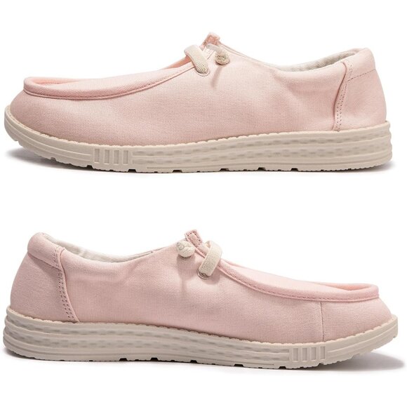 Women's V-Pink Fashion Casual Walking Canvas Low Top Flats  Sneakers Shoes - Picture 2 of 5